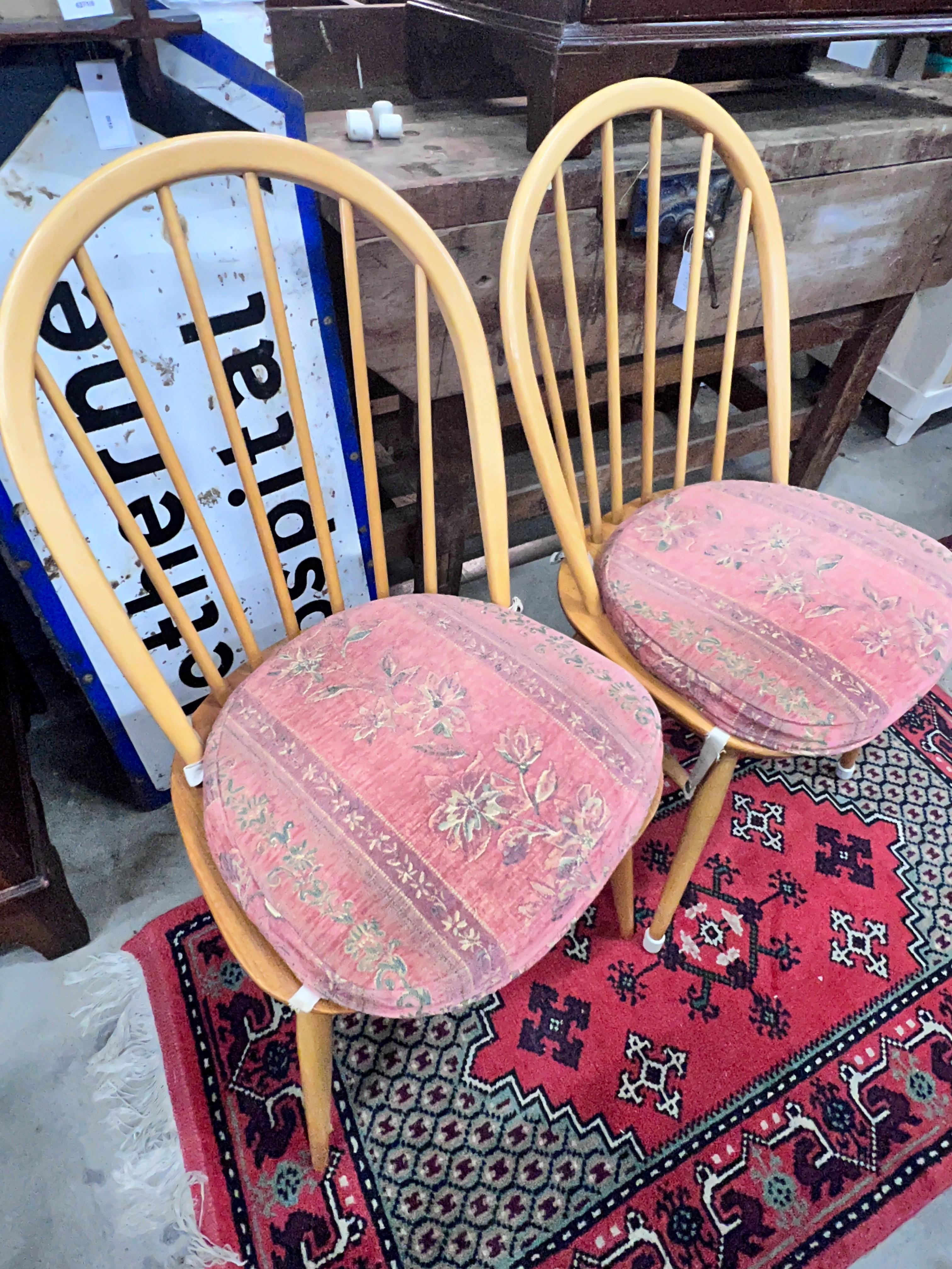 A set of six Ercol light elm and beech comb back chairs, width 45cm, depth 44cm, height 89cm